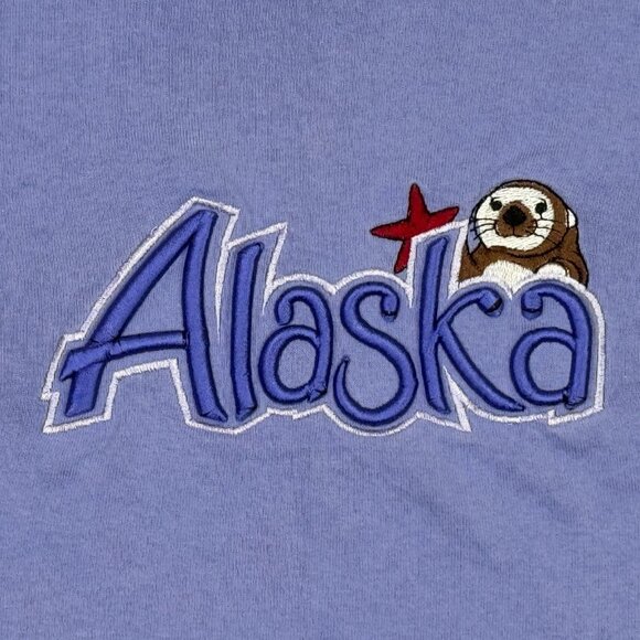 Vintage Alaska T Shirt Size Large L Purple Raised Letters 90s Alaskan Sea Otter - Picture 7 of 8